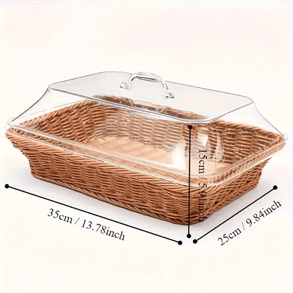 Woven Bread Basket in Square or Round Shape for Serving Bread, Fruit, Desserts and Snacks at Home or on the Dining Table