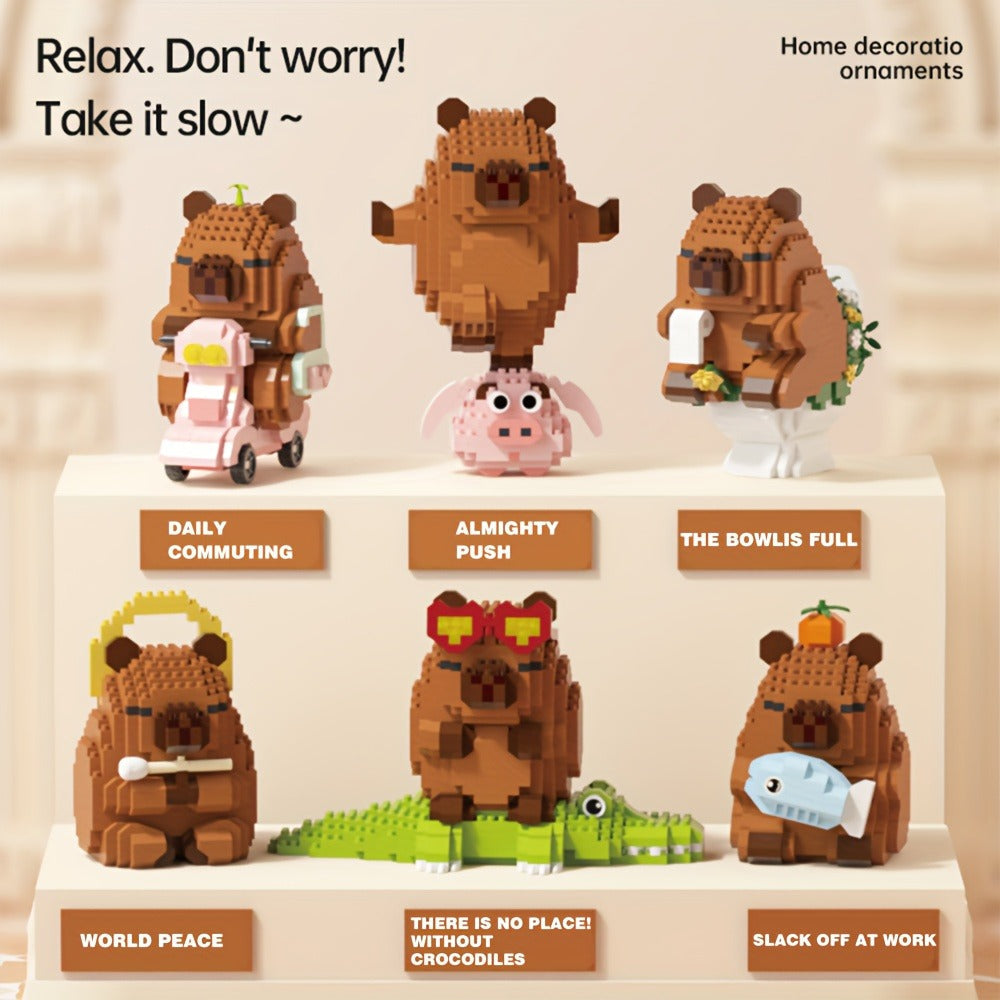 Capybara Micro Brick Building Set 562pcs Collector Edition – Miniature DIY Assembly Desk Decor Stress Relief Toy for Kids Teens Adults