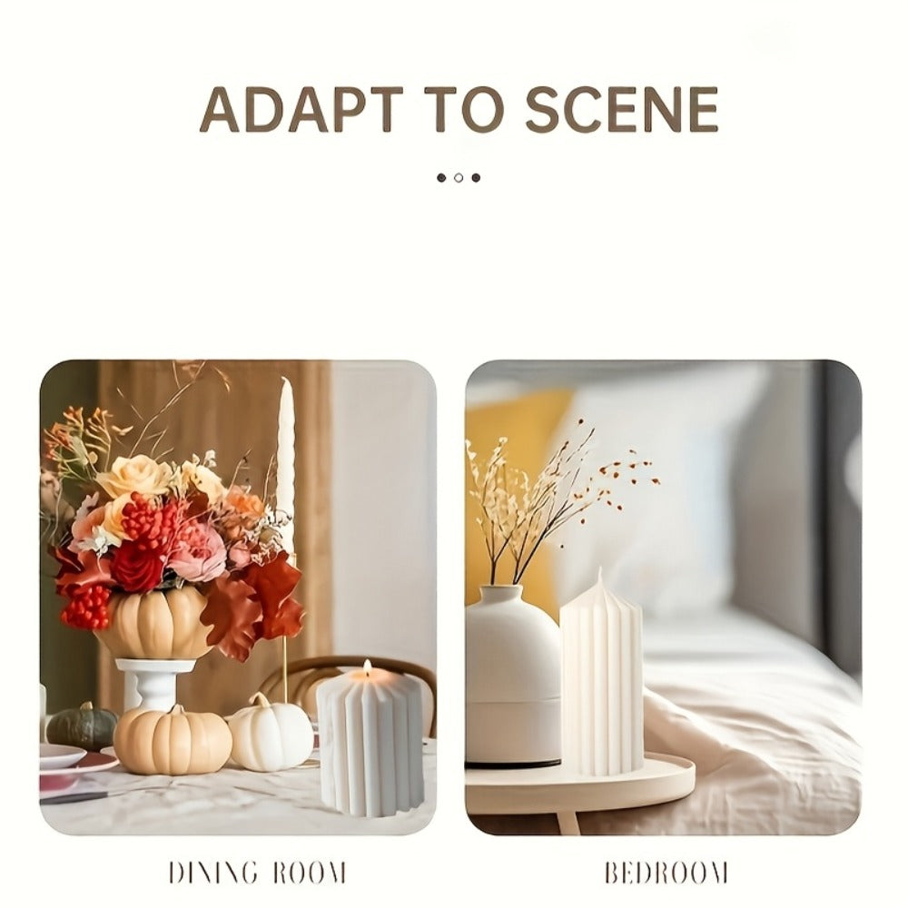White Ribbed Soy Wax Pillar Candle Pair with Two Matched Sizes or One-of-Each Mixed-Size Option