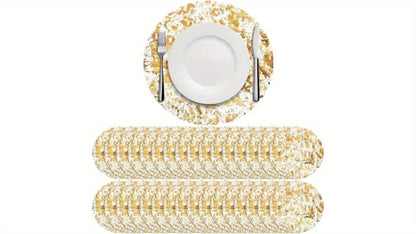 Golden Foil Round Placemats Disposable Table Doilies 50/100pcs – Elegant Mesh Table Pad for Dining, Party & Home Decor