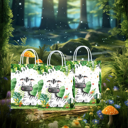 Party Favor Bags Safari Animals Jungle Theme Woodland Print Paper Goodie Bags with Handles for Kids Birthday Party Candy Gift Bags 8 Styles