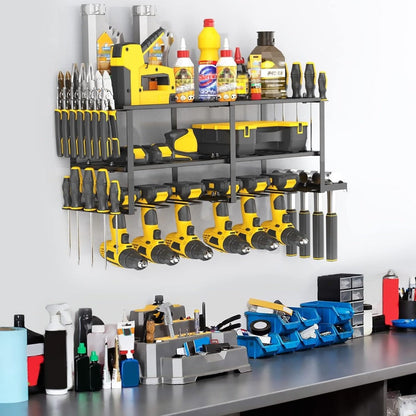 Power Drill Holder Wall Mount, Tool Storage Rack with 3/4 Layer Floating Shelf, Cordless Drill Organizer