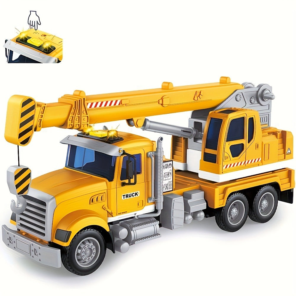 13-Inch Tow Truck Toy with Lights & Sounds, Friction Powered Transport Crane Truck for Boys Ages 3 4 5 6