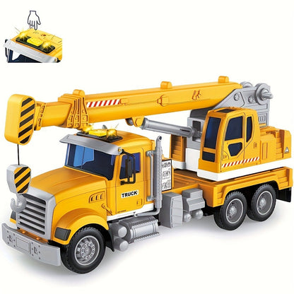 13-Inch Tow Truck Toy with Lights & Sounds, Friction Powered Transport Crane Truck for Boys Ages 3 4 5 6