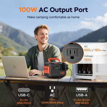 Portable Power Station 88.8Wh or 111Wh with AC, USB-C, USB-A and Optional 30W Solar Panel for Camping
