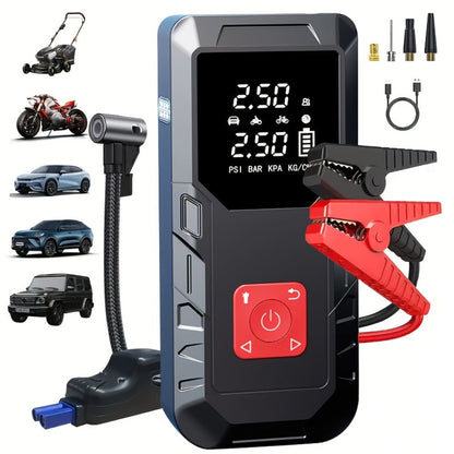Portable Car Jump Starter 10000A – 9-in-1 Battery Booster with 350PSI Tire Inflator, LED Light, USB-C Fast Charging