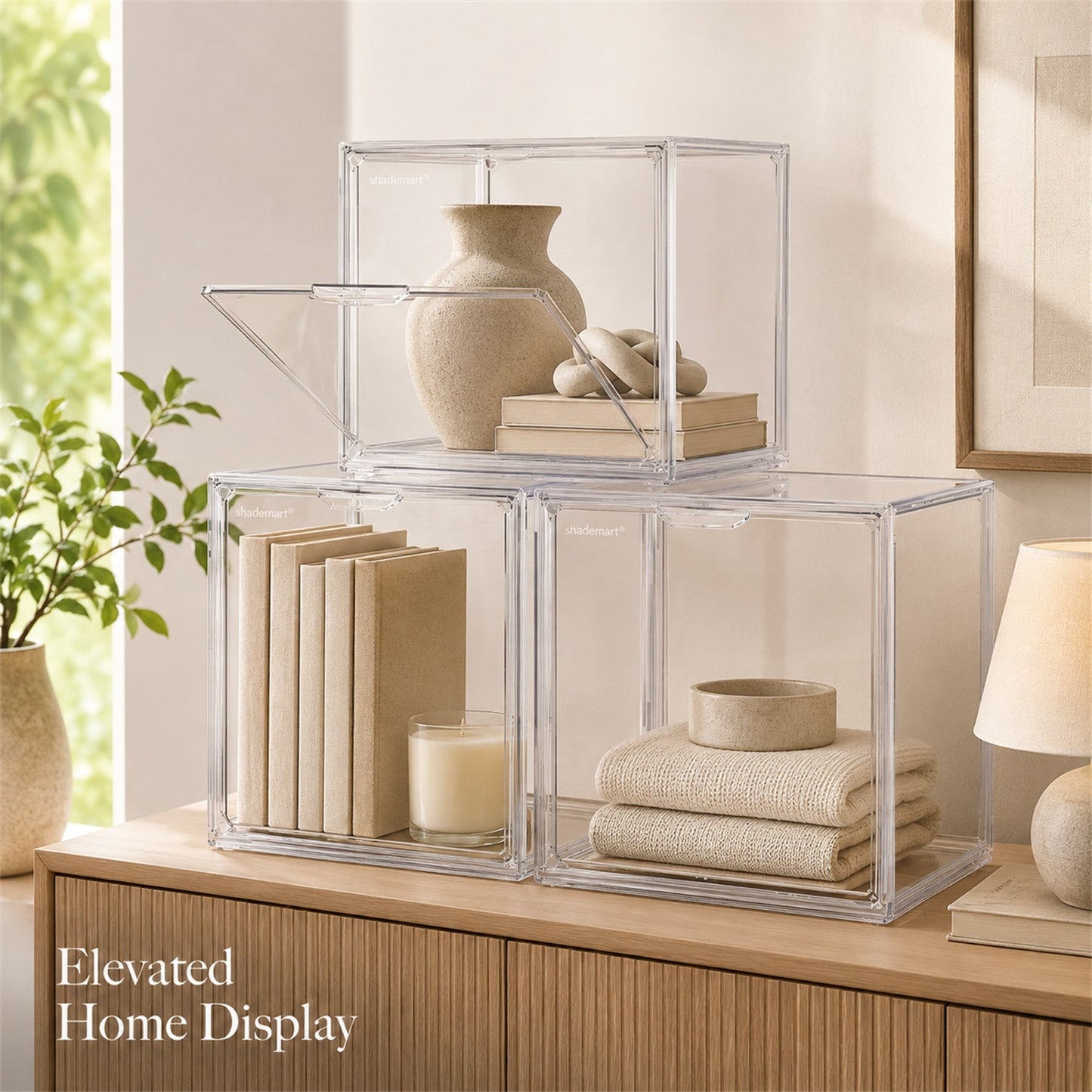 Clear Display Case Set of 3, Dustproof Transparent Storage Box Organizer for Collectibles, Car Models