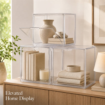 Clear Display Case Set of 3, Dustproof Transparent Storage Box Organizer for Collectibles, Car Models