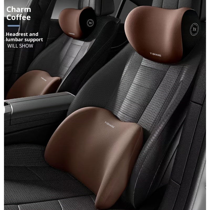 Car Headrest and Lumbar Cushion Set with Sponge Fill, Attachment Straps and Six Color Options for One Seat