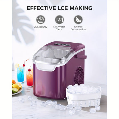 Portable Ice Maker Machine /Day - Countertop Ice Maker Makes 8 Ice Cubes in 6 Minutes, 2 Ice Sizes