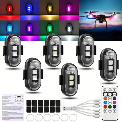 Wireless LED Strobe Warning Lights 6-Pack 8 Colors USB Charging IP65 Waterproof Anti-Collision Safety Light for Car Interior Truck