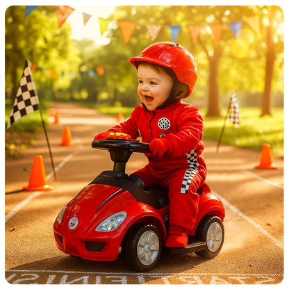 3-in-1 Toddler Push Ride & Walker Car, Baby Ride-On Toy with Guardrail, Music & Under-Seat Storage for Ages 18-36 Months
