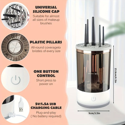 Electric Makeup Brush Cleaner & Dryer USB Powered Automatic Spinner Fast Drying Odorless Transparent Design Dual-Section Brush Holder Beauty