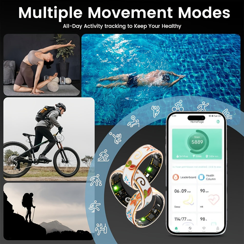 Women's Smart Ring Fitness & Sleep Tracker, Step, Distance & Calorie Monitor, Bluetooth 5.3, iOS & Android