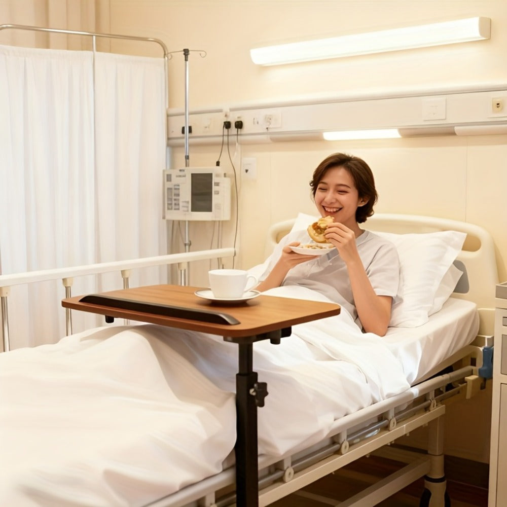 Compact Black Overbed Table with 360-Degree Rotating Top, 53–80 cm Height and 40 x 30 cm Base