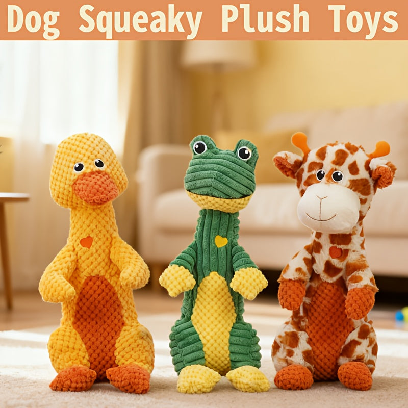 Squeaky Plush Dog Toy with Animal Print – Durable Cartoon Chew Toy for Aggressive Chewers, Interactive Tug of War Toy for All Breeds