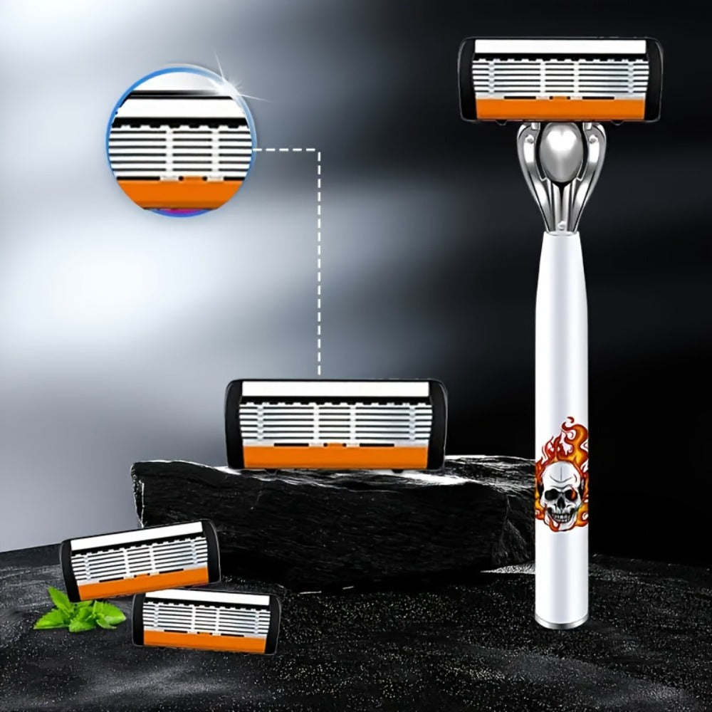 Men's Safety Razor with Replacement Blades - Anti-Slip Stainless Steel Handle Shaver for Beard & Sideburns