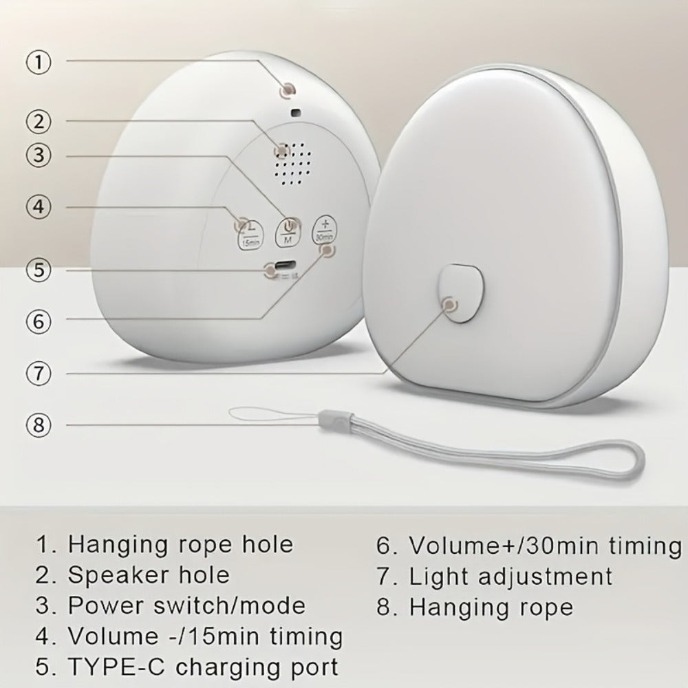 White Noise Machine with RGB Smart Light, Portable USB Rechargeable Sleep Aid, 1200mAh Battery, Touch Control