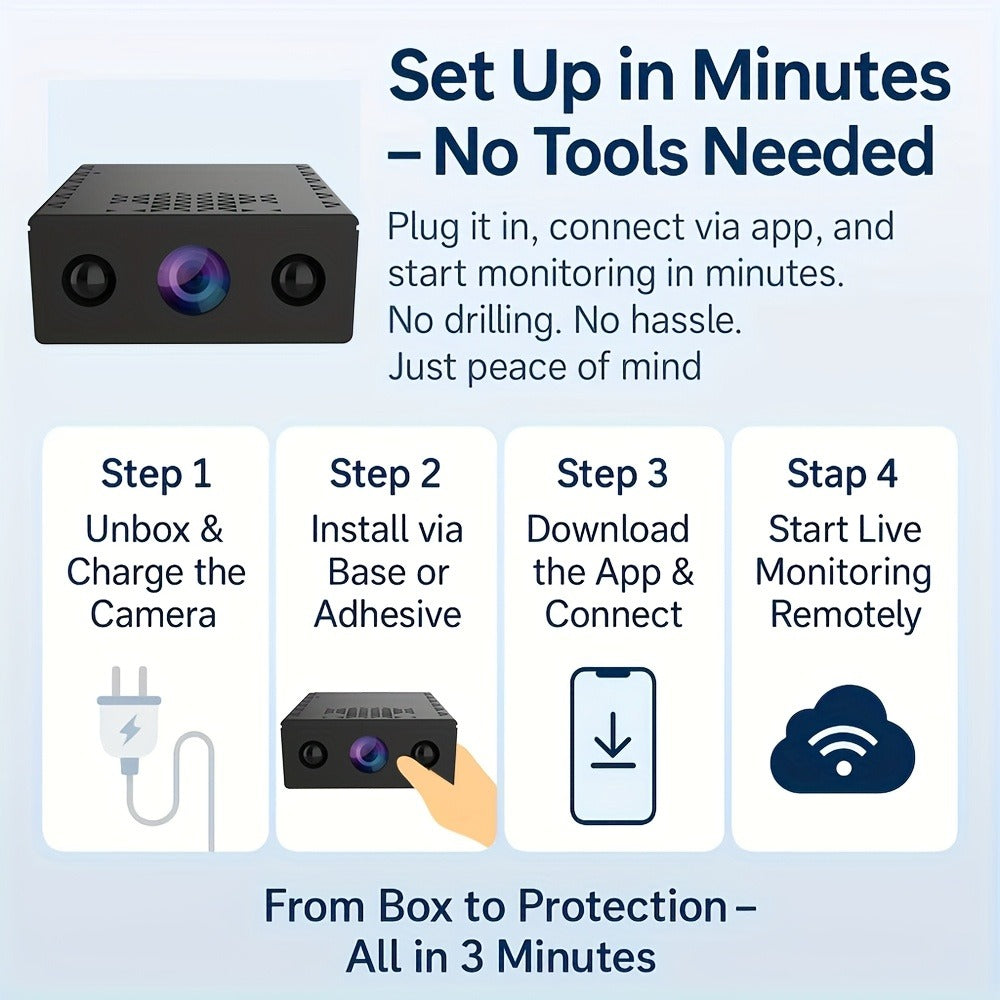 Mini Security Camera No WiFi No Internet Needed, Full HD 1080P Wireless Indoor Camera Built-In AP Hotspot