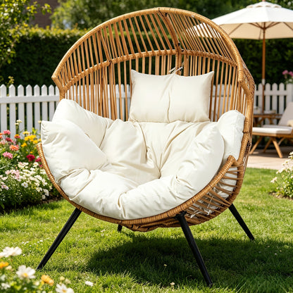 Egg Chair Outdoor Wicker PE Rattan Oversized Patio Lounge Chair with Cushion Rocking Egg Chair for Garden, Patio and Yard Use
