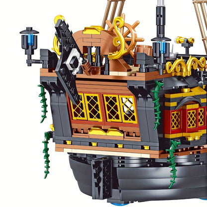 1282-Piece Pirate Ship Building Block Model with Black Sails, MY051 Checkout Code and Pictured 30.48 cm Length