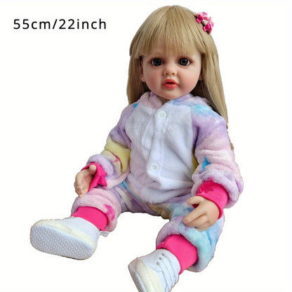 Reborn Baby Doll 22-Inch Soft Vinyl Toddler Design with Blonde Wig Hair, Acrylic Eyes and Unicorn Outfit