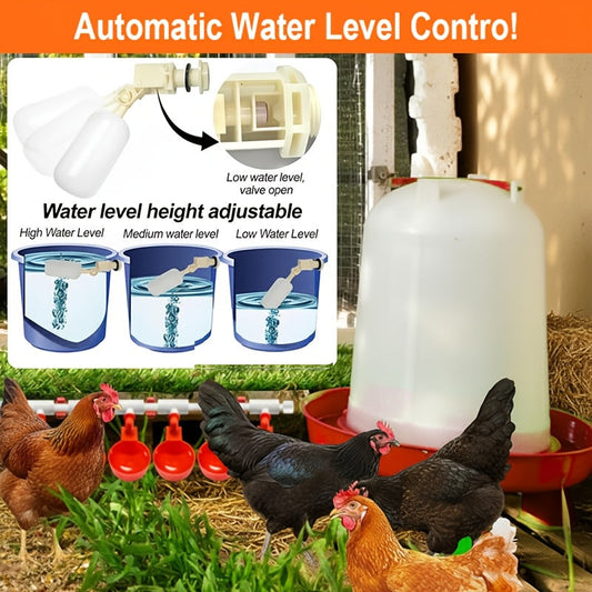 Automatic Poultry Watering System Kit with 10 Red Cups, PVC Pipe Fittings, Regulator and Hose Connections