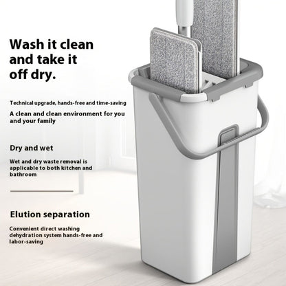 Flat Mop and Bucket Set with Wringer Metal Handle 2 Reusable Microfiber Pads Floor Mopping for Home Cooking, Dining and Outdoor Meals