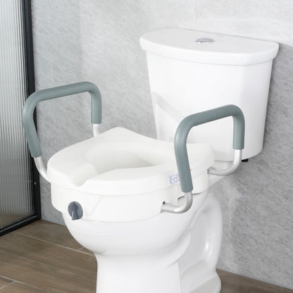 Raised Toilet Seat with Arms for Seniors & Elderly - 5 Inch Elevated Toilet Seat, Twist Lock, Adjustable Armrests with Padding