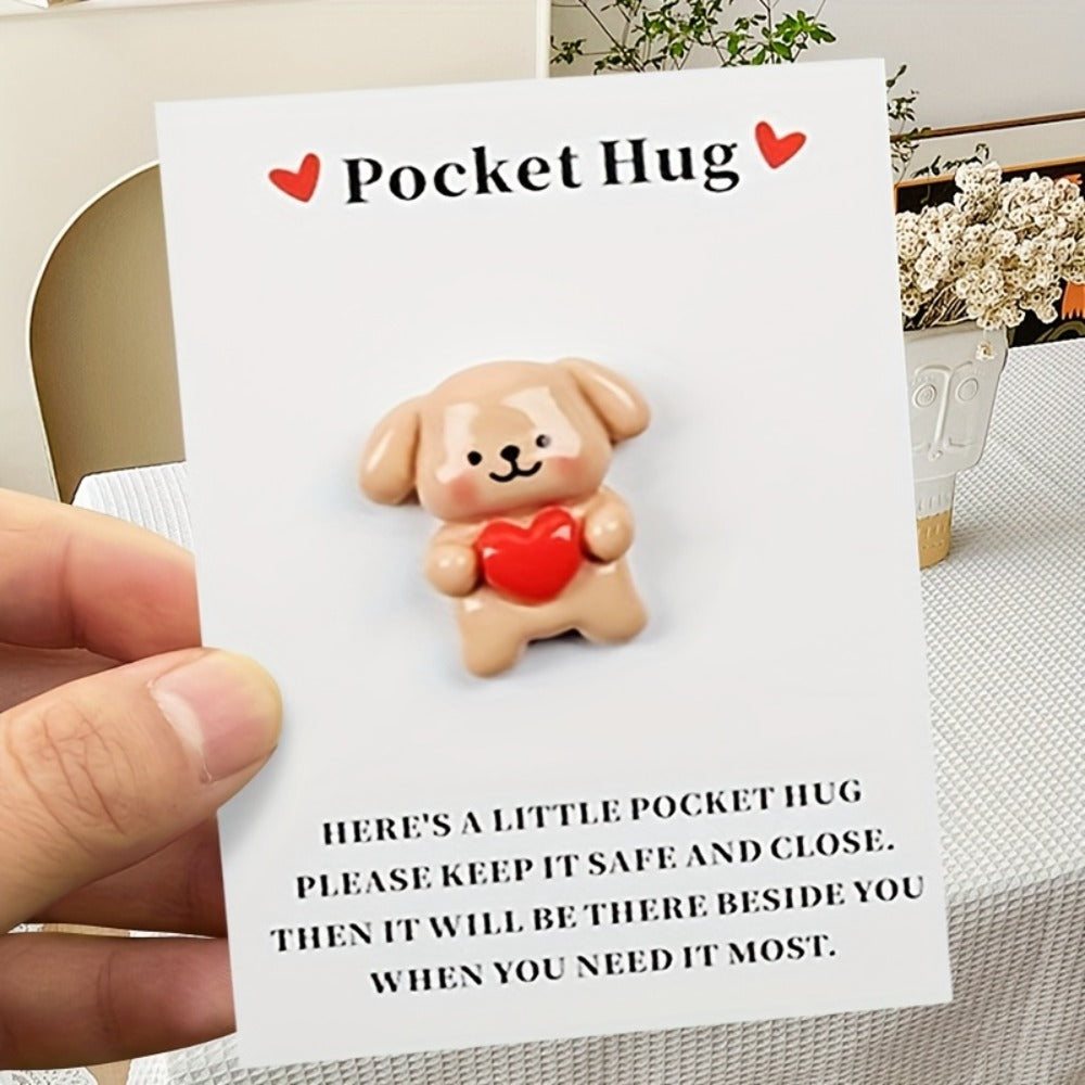 Pocket Hug Cards Emotional Support – Cute Heart Dog Mini Cards with Resin – Thinking of You for Parties, Celebrations and Guest Favors