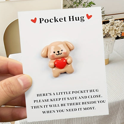 Pocket Hug Cards Emotional Support – Cute Heart Dog Mini Cards with Resin – Thinking of You for Parties, Celebrations and Guest Favors