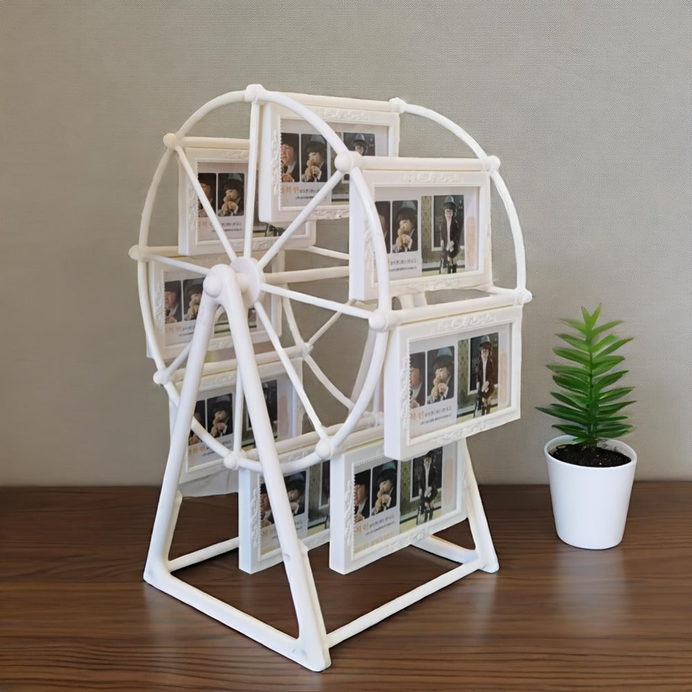Rotating Ferris Wheel Photo Frame - Holds 8 Photos 4 inch - Vintage Spinning Picture Display Stand for Desk