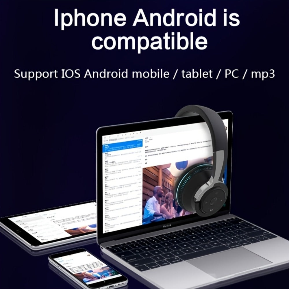 Foldable Wireless Over-Ear Headphones with FM Radio, TF Card, LED Accent Lights, 3.5mm AUX and Four Colors