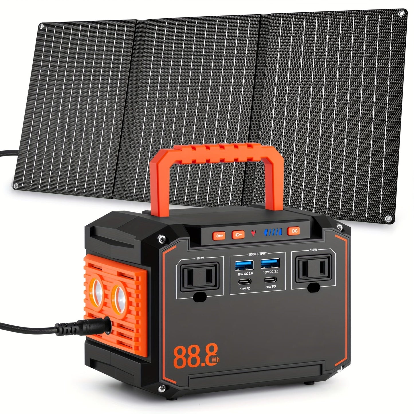 Portable Solar Generator Power Station 88.8Wh / 240Wh – 24000mAh, AC DC USB Ports, LiFePO4 Battery, for Camping RV CPAP Laptop Fan Emergency