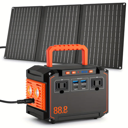 Portable Solar Generator Power Station 88.8Wh / 240Wh – 24000mAh, AC DC USB Ports, LiFePO4 Battery, for Camping RV CPAP Laptop Fan Emergency