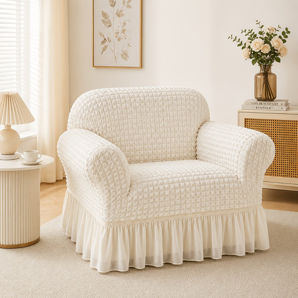 Seersucker Sofa Slipcover Elastic Band Closure Pet-Friendly All-Purpose Sofa Cover for Living Room Home Decor Protection