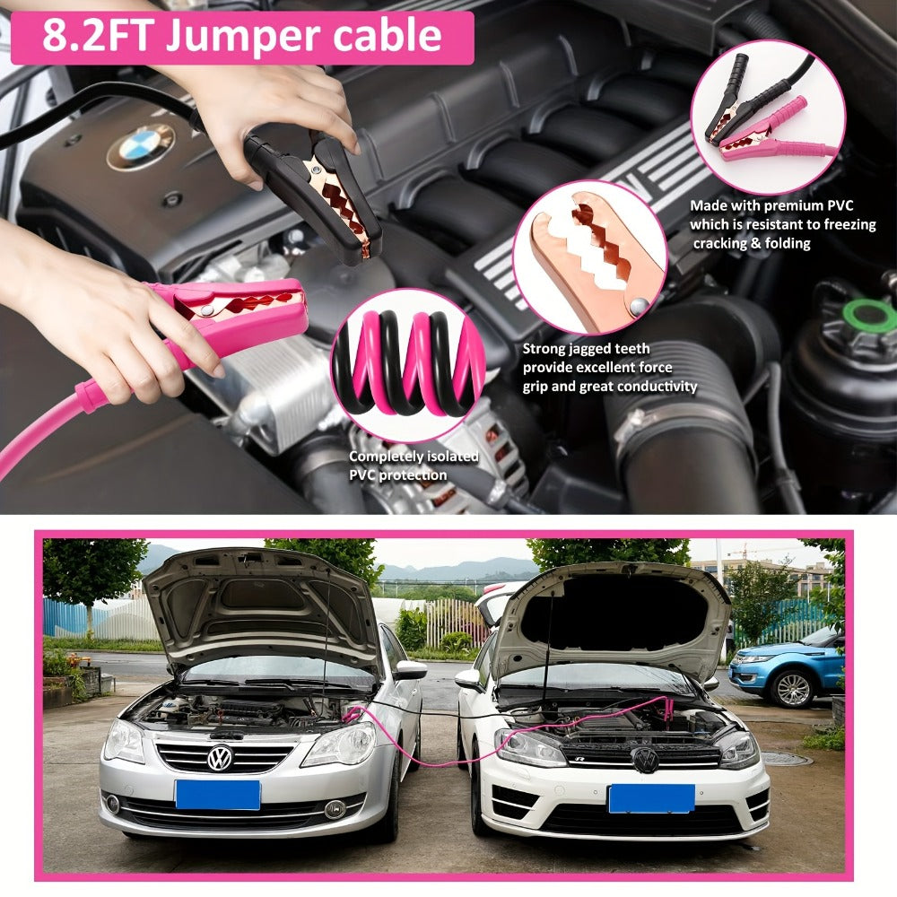 Car Roadside Emergency Kit Pink – Jumper Cables, Deer Whistles & Auto Safety Tool Set for Women, Winter Car Safety Roadside Assistance Kit
