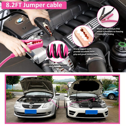 Car Roadside Emergency Kit Pink – Jumper Cables, Deer Whistles & Auto Safety Tool Set for Women, Winter Car Safety Roadside Assistance Kit
