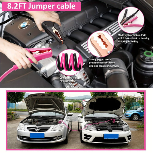 Car Roadside Emergency Kit Pink – Jumper Cables, Deer Whistles & Auto Safety Tool Set for Women, Winter Car Safety Roadside Assistance Kit