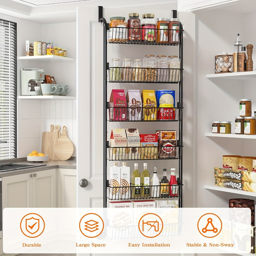 Over-the-Door Metal Organizer Rack 6 & 8 Tier – Pantry Storage, Spice Rack, Kitchen Cabinet Organizer, Holds Up to 80 Lbs