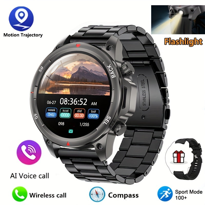 Smartwatch GPS NFC for Men – AI Voice Calling, 360×360 HD Screen, Built-in Compass, Motion Trajectory, Heart Rate Sleep Fitness