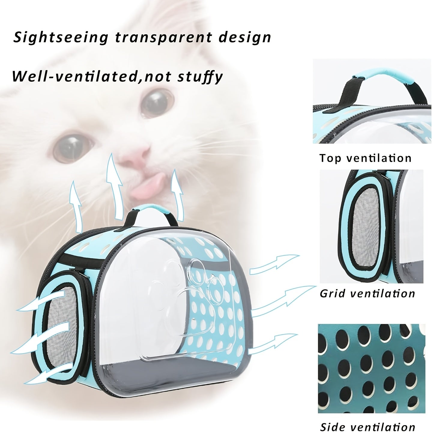 Transparent PVC Bubble Cat Backpack Carrier | Airline Approved Clear Window Pet Bag with Ventilated Side Panels, Foldable Frame