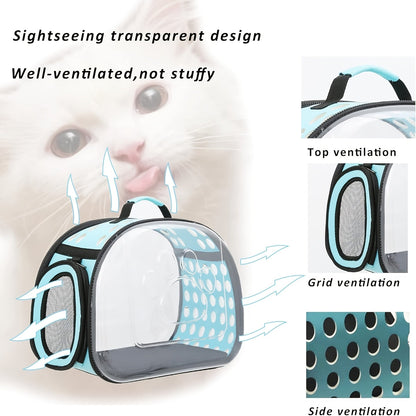 Clear-Panel Pet Carrier Backpack with Ventilation Holes, Mesh Sections and Small or Large Sizes in Four Colors