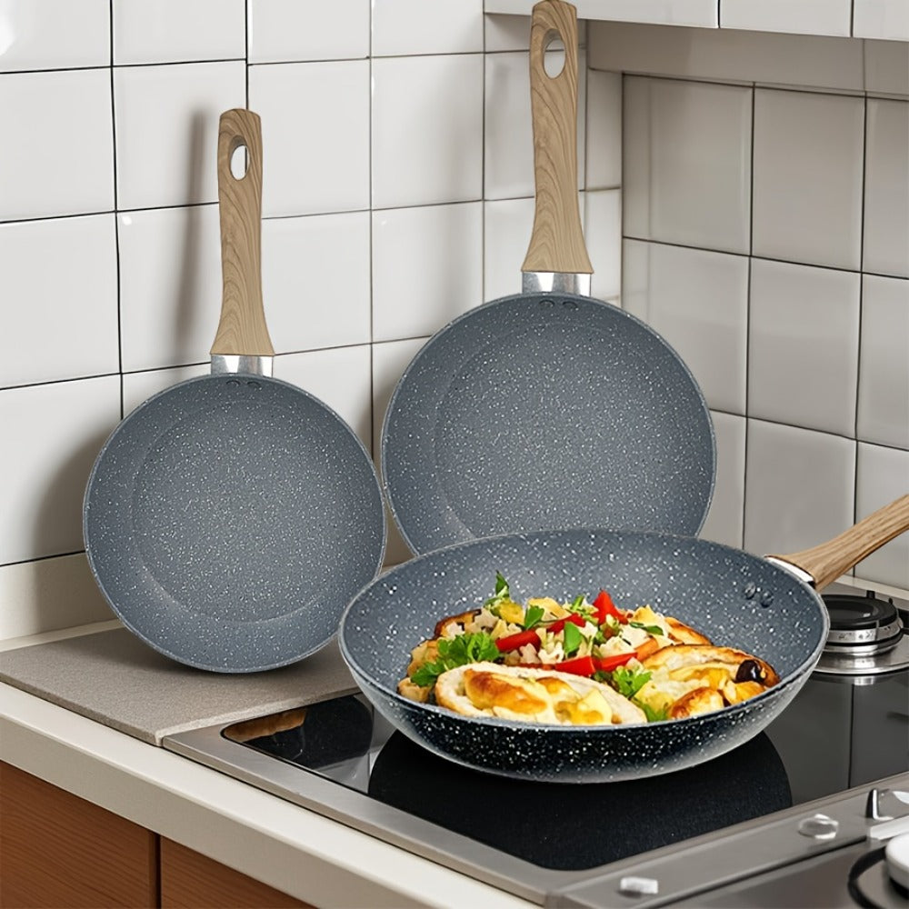 Non-Stick Frying Pan Set 3-Piece 7 9.5 11 Inch, Skillet Set with Insulated Handle for Home Cooking, Dining and Outdoor Meals