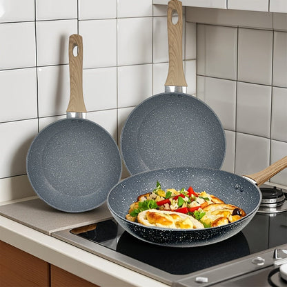 Non-Stick Frying Pan Set 3-Piece 7 9.5 11 Inch, Skillet Set with Insulated Handle for Home Cooking, Dining and Outdoor Meals
