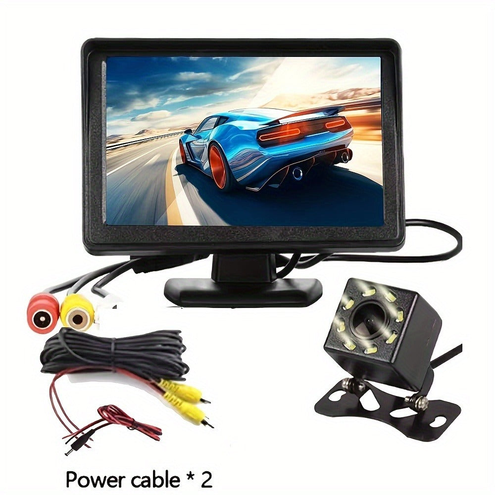 Backup Camera Kit with 4.3 Inch Monitor – 8 LED HD Night Vision Reversing Camera | 1080p Wide Angle | USB Powered | for Car, Truck