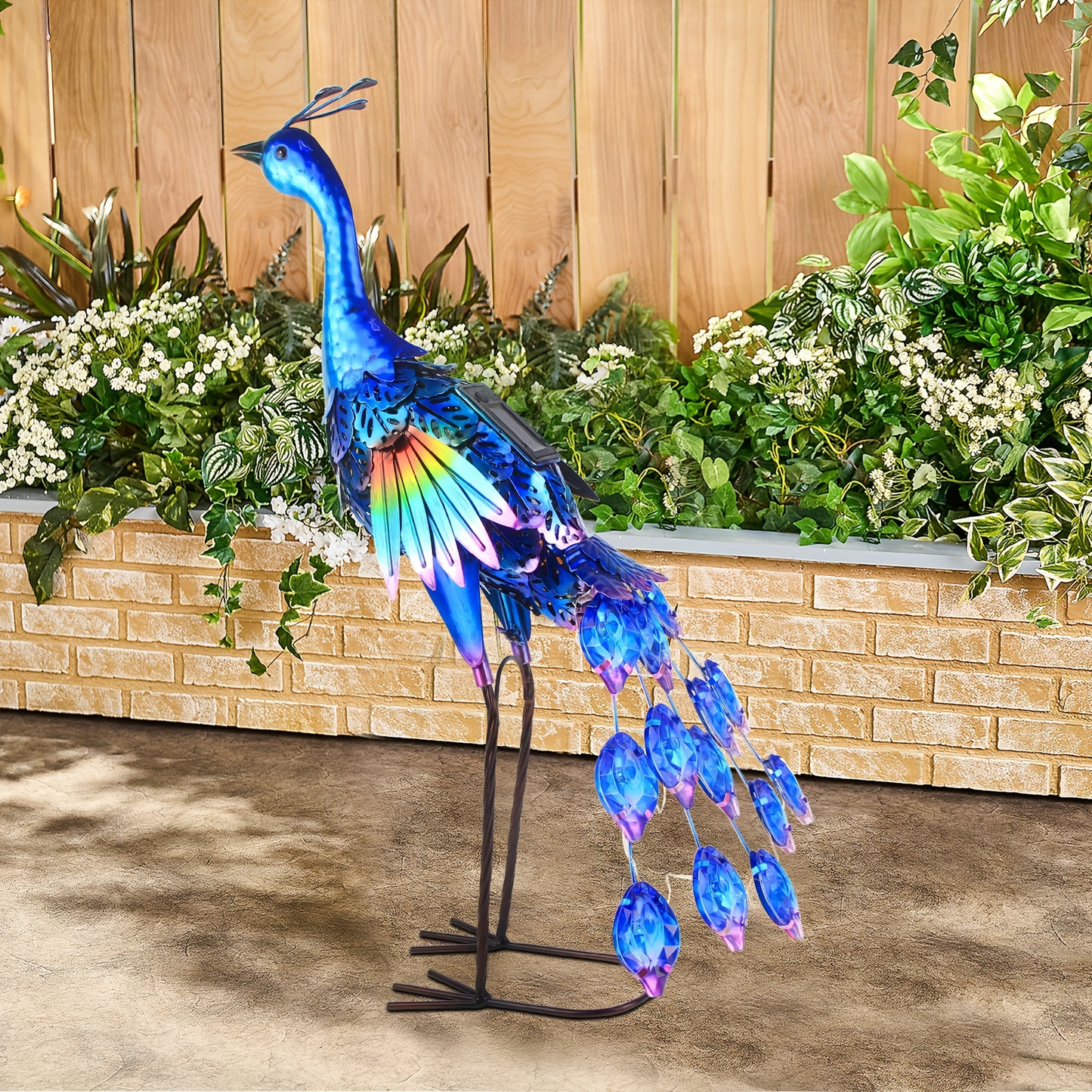 Solar Peacock Garden Statue – Metal Bird Sculpture with LED Lights, Outdoor Yard Art Decor for Patio, Lawn & Garden, Unique Gift