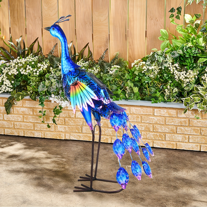 Solar Peacock Garden Statue – Metal Bird Sculpture with LED Lights, Outdoor Yard Art Decor for Patio, Lawn & Garden, Unique Gift