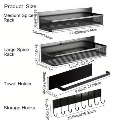 Kitchen Organizer Magnetic Refrigerator Shelf 4-Piece Set with Hooks for Metal Appliance Surfaces