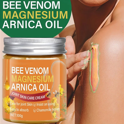 Body Cream 100g Amber Jar with Bee Venom Magnesium and Arnica Oil Package Callouts for External Massage Use